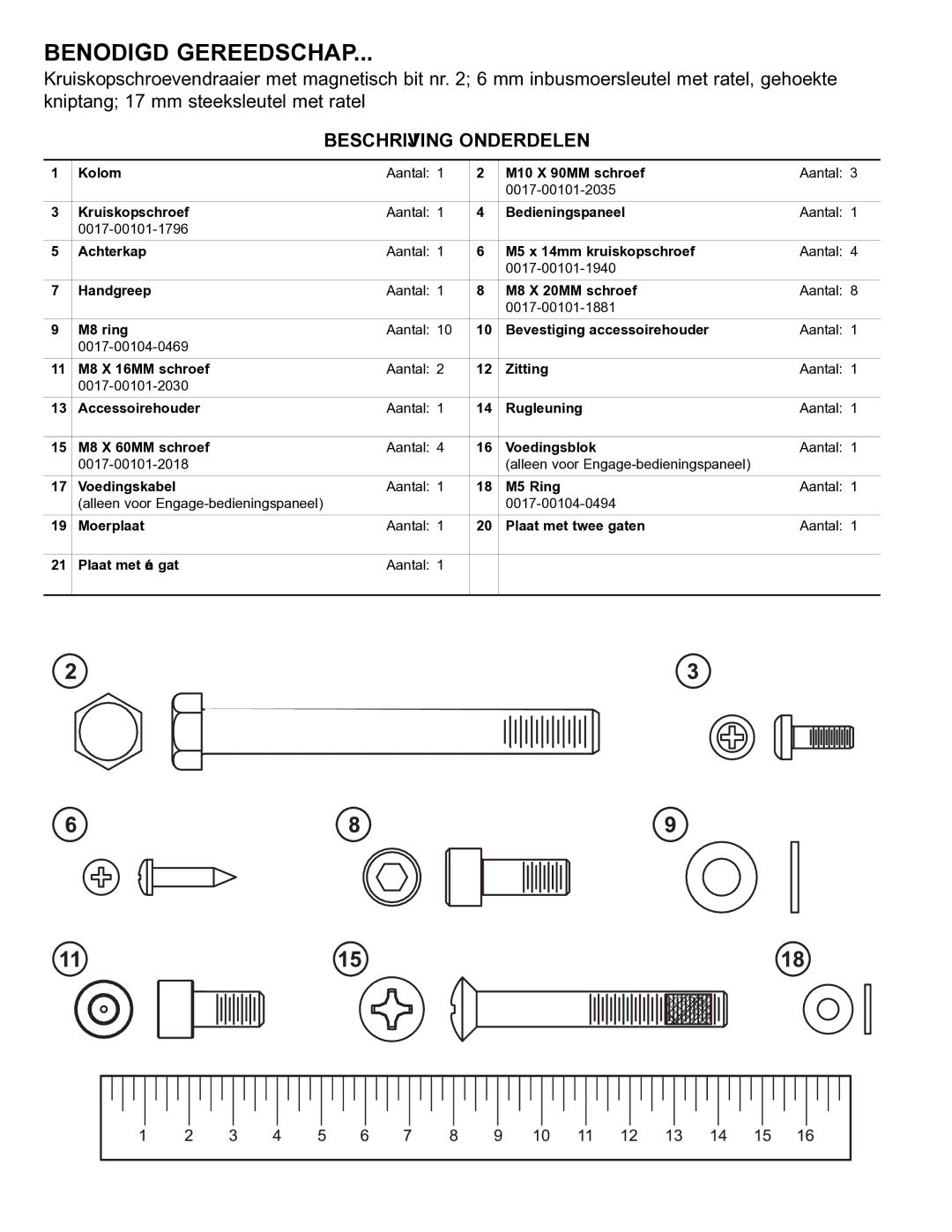 Life Fitness 95R manual Benodigd Gereedschap, Beschrijving Onderdelen 