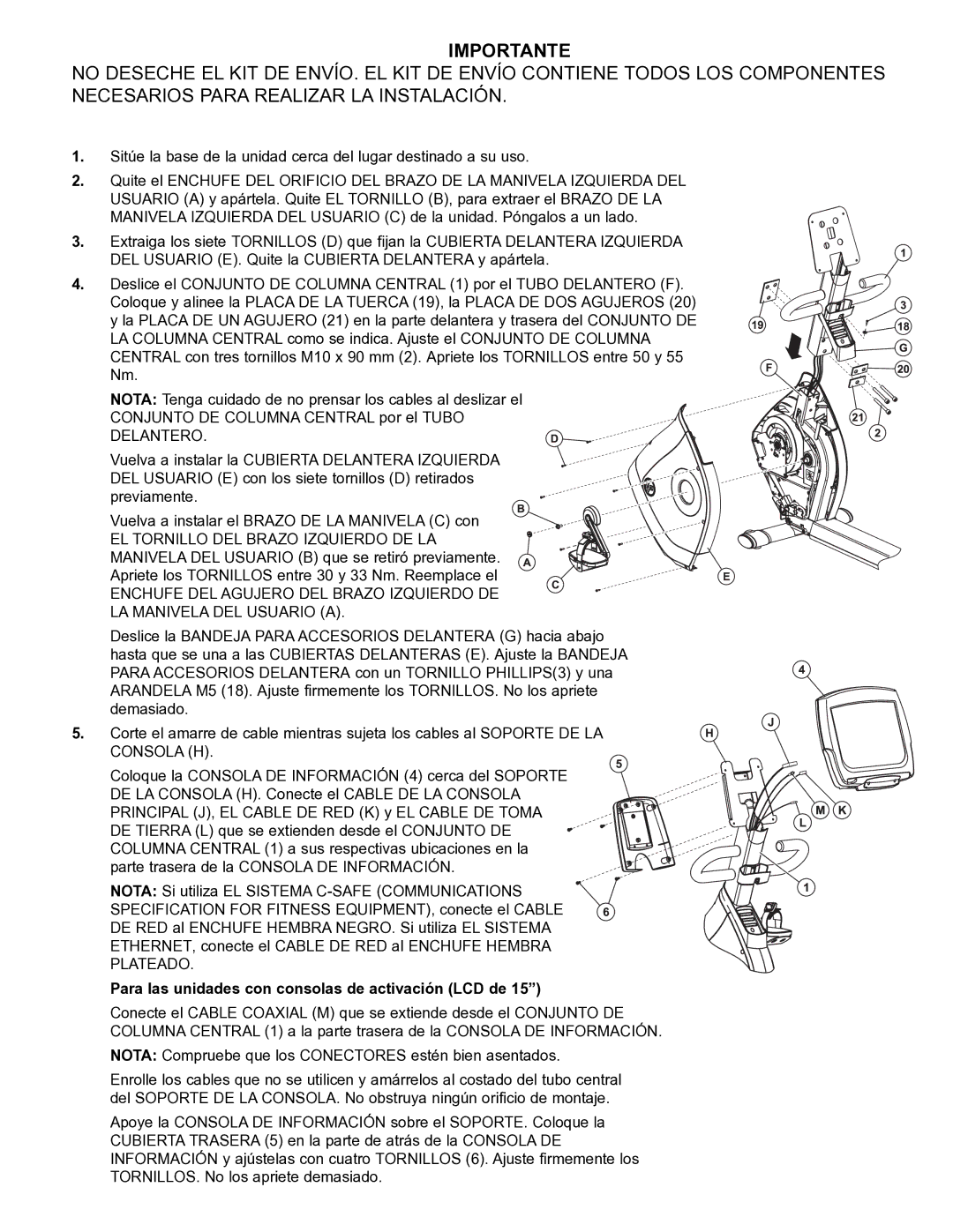 Life Fitness 95R manual Para las unidades con consolas de activación LCD de 