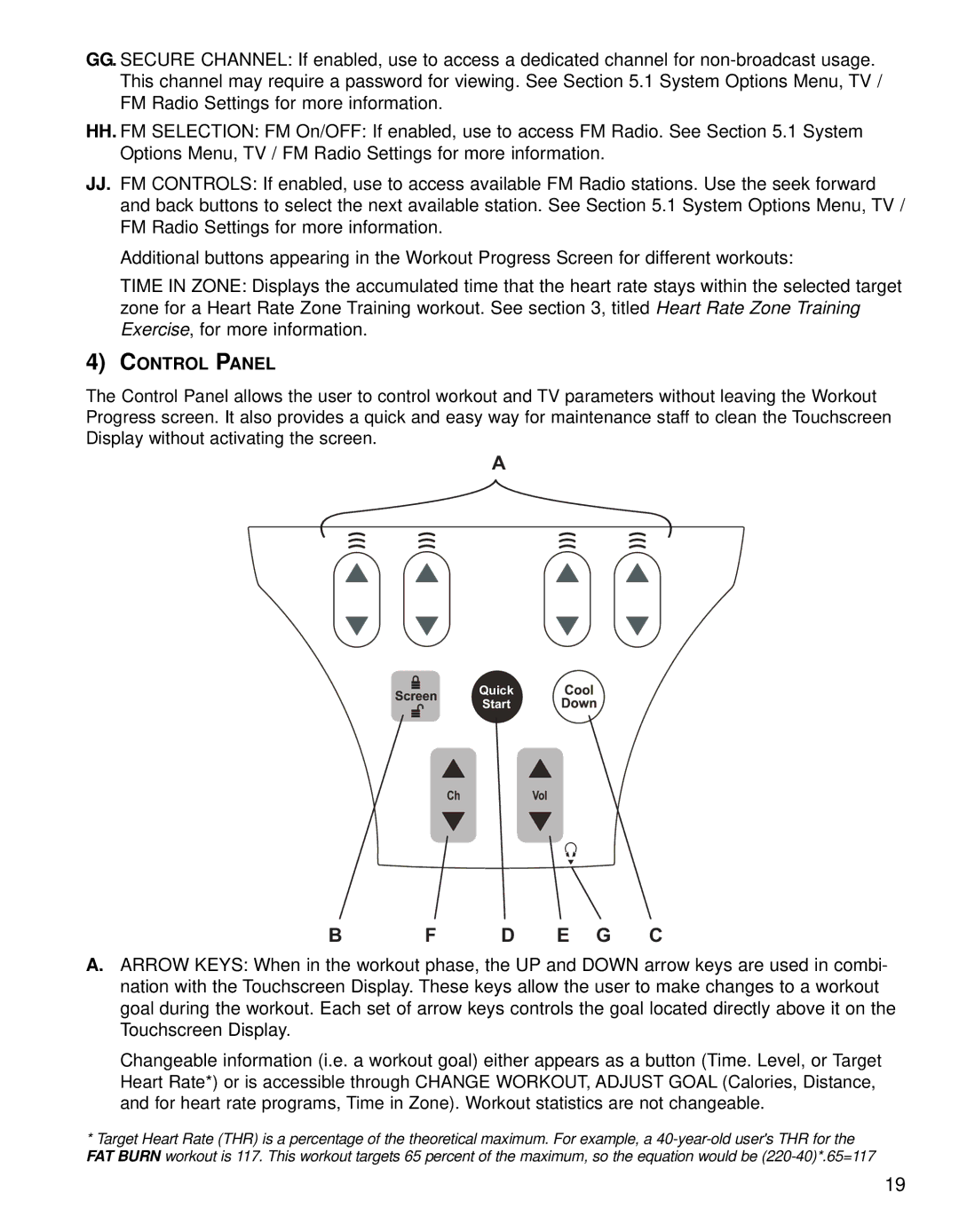 Life Fitness 95Re operation manual D E G C, Control Panel 