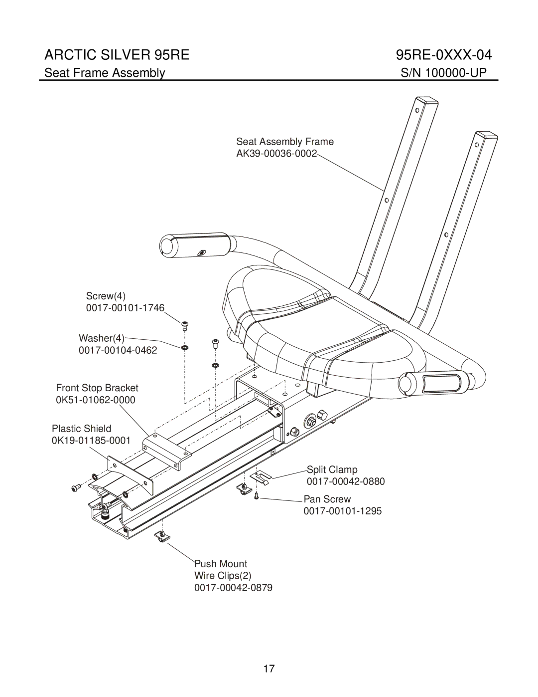 Life Fitness 95Re manual Seat Frame Assembly 100000-UP 