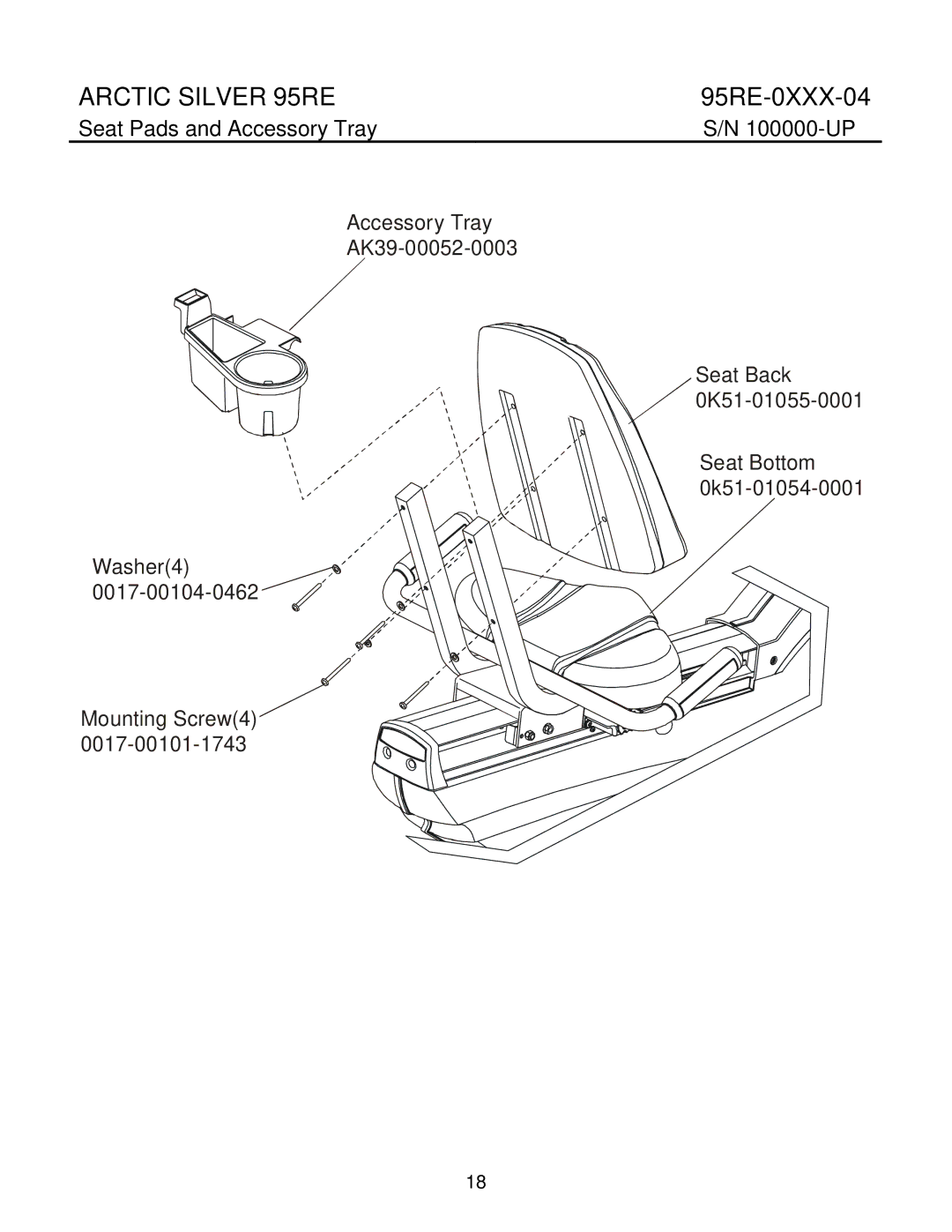 Life Fitness 95Re manual Seat Pads and Accessory Tray 100000-UP 