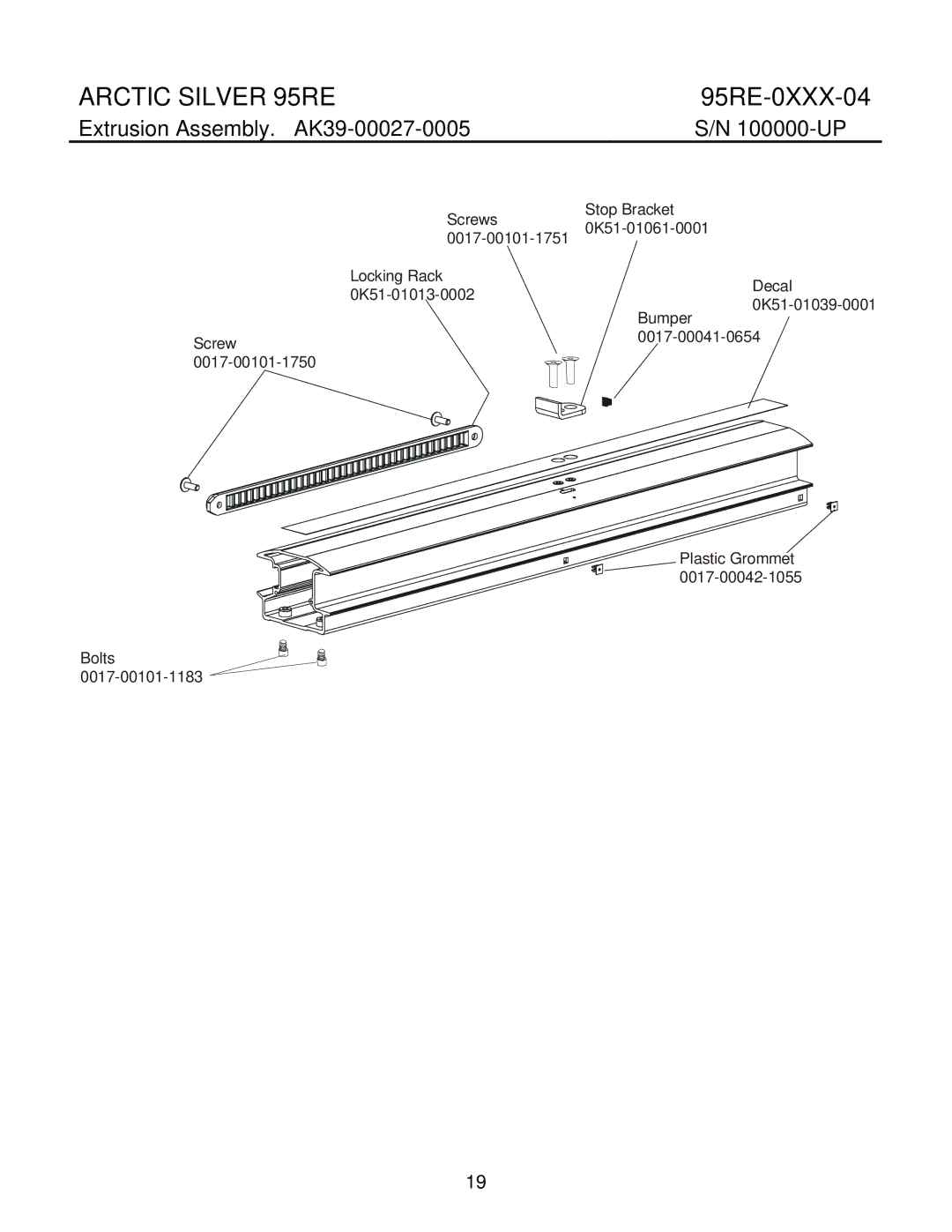 Life Fitness 95Re manual Extrusion Assembly. AK39-00027-0005 100000-UP 