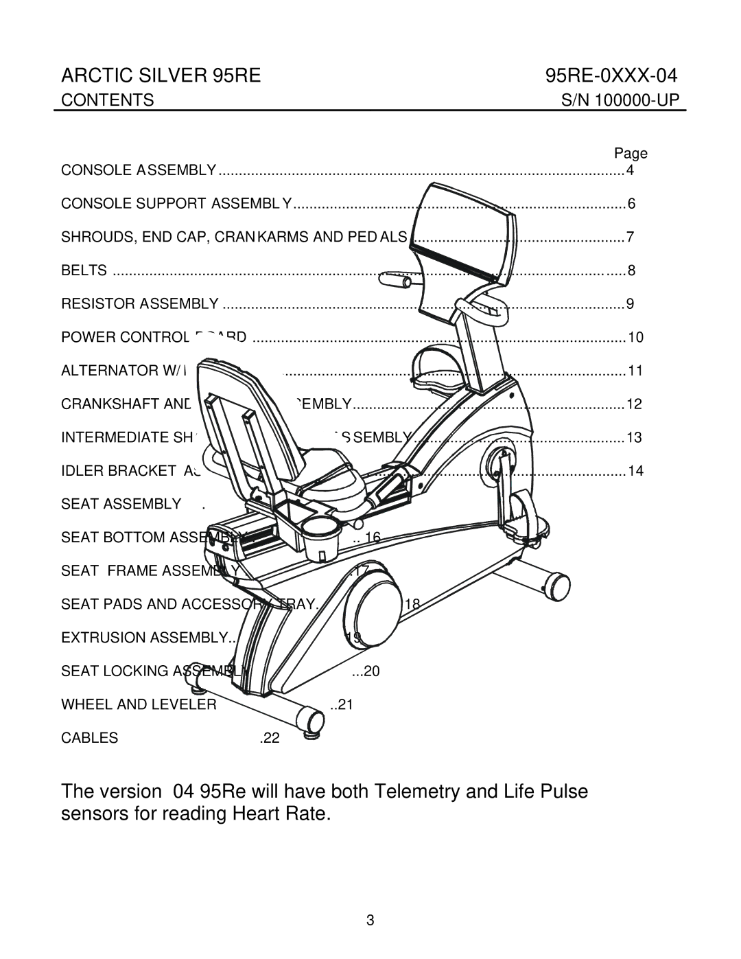 Life Fitness 95Re manual Contents 