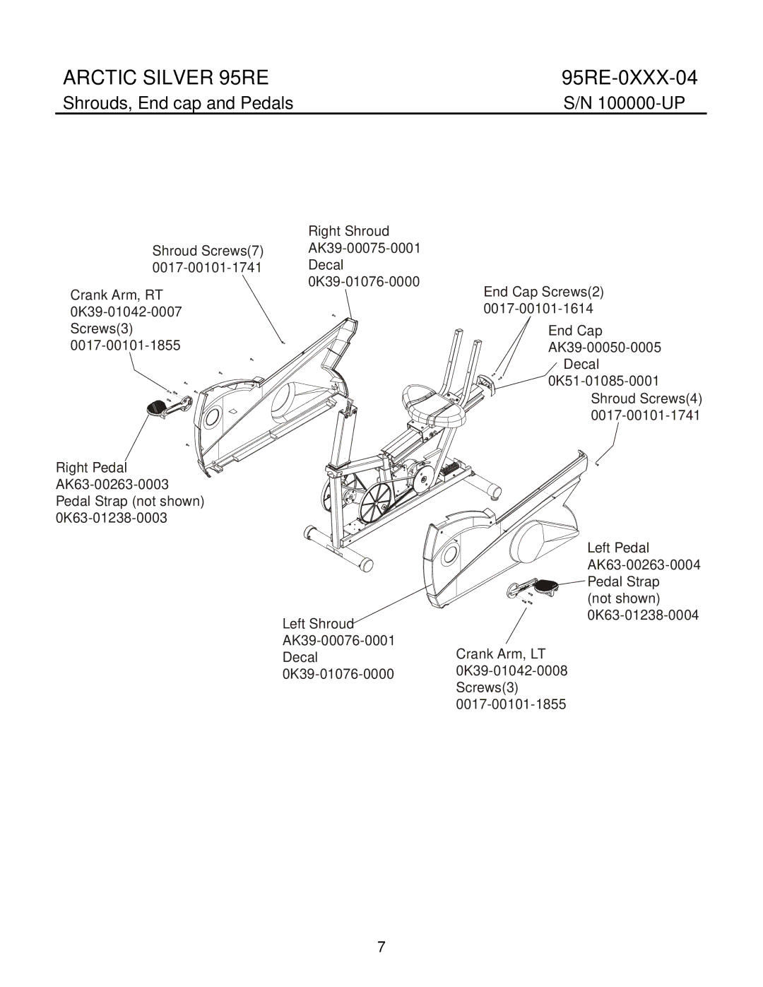 Life Fitness 95Re manual Shrouds, End cap and Pedals 100000-UP 