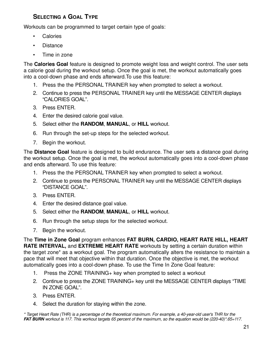 Life Fitness 95RI operation manual Zone Goal, Selecting a Goal Type 