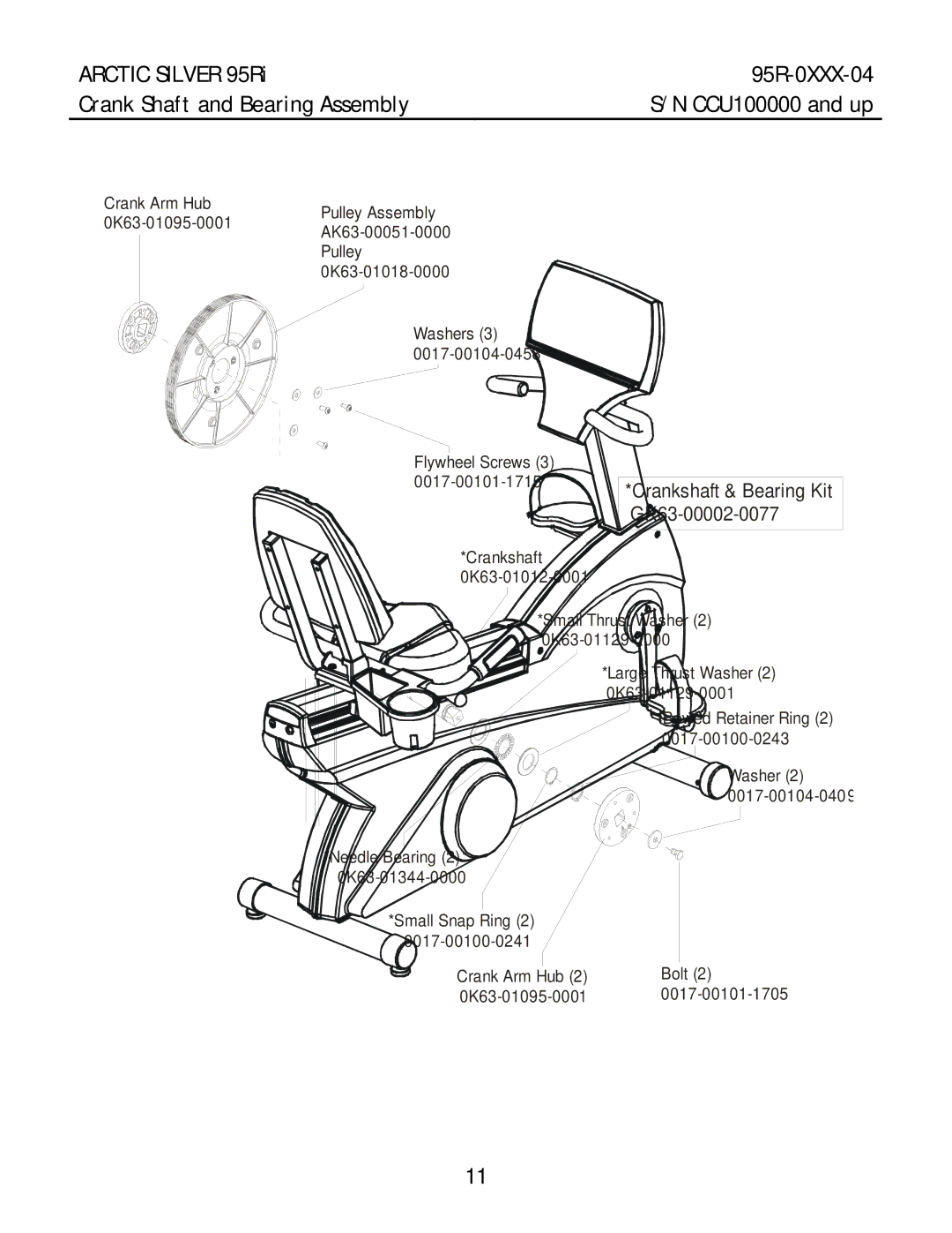 Life Fitness 95RI manual 0017-00101-1715*Crankshaft & Bearing Kit GK63-00002-0077 