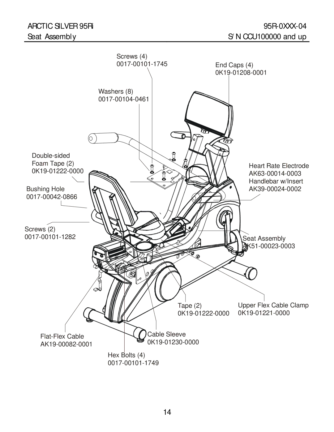 Life Fitness 95RI manual Arctic Silver 95Ri 95R-0XXX-04 Seat Assembly 