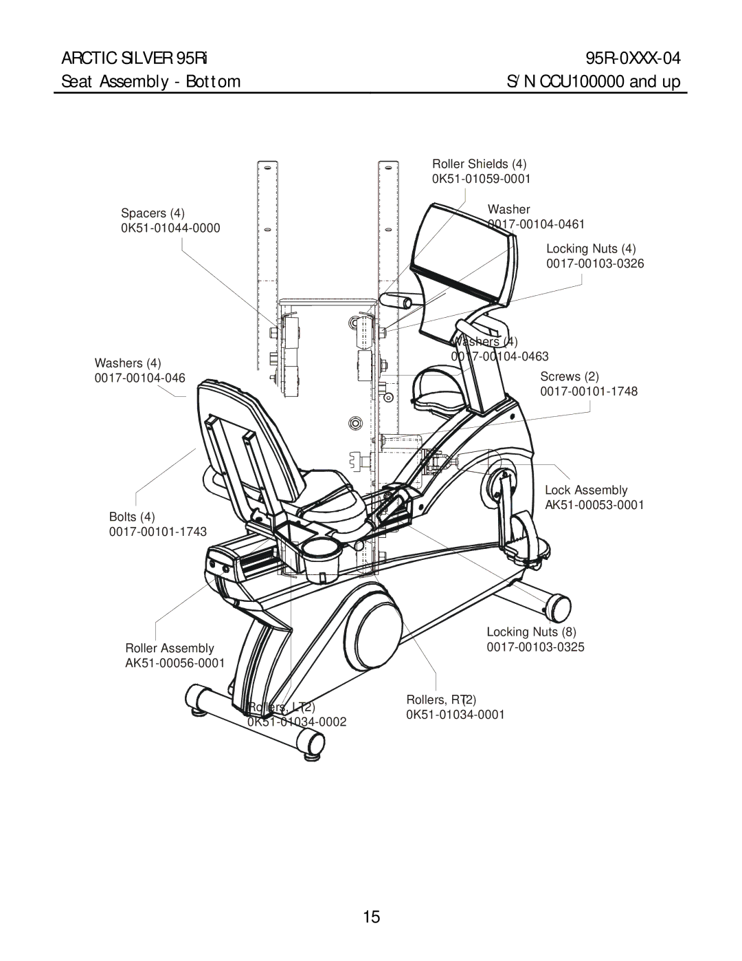 Life Fitness 95RI manual Arctic Silver 95Ri 95R-0XXX-04 Seat Assembly Bottom 