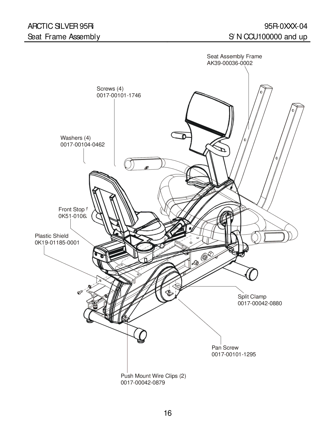 Life Fitness 95RI manual Seat Assembly Frame 