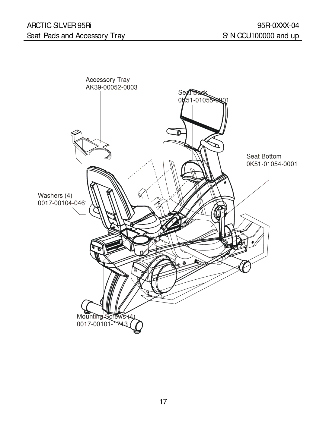 Life Fitness 95RI manual Arctic Silver 95Ri 95R-0XXX-04 Seat Pads and Accessory Tray 