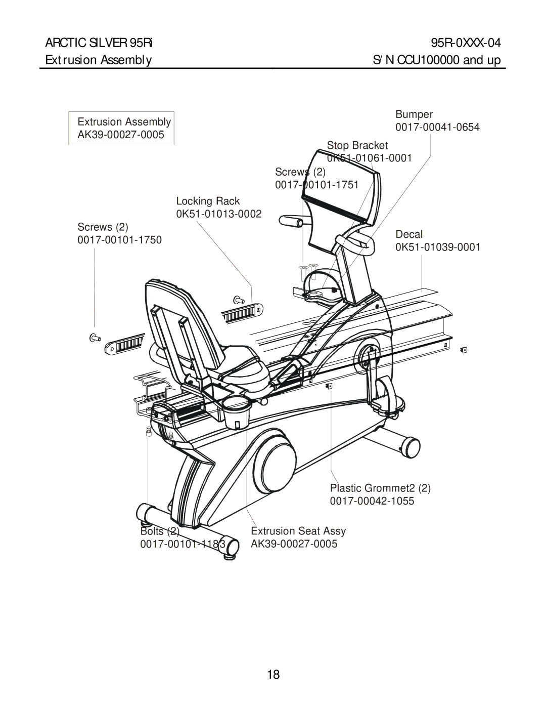 Life Fitness 95RI manual Arctic Silver 95Ri 95R-0XXX-04 Extrusion Assembly 