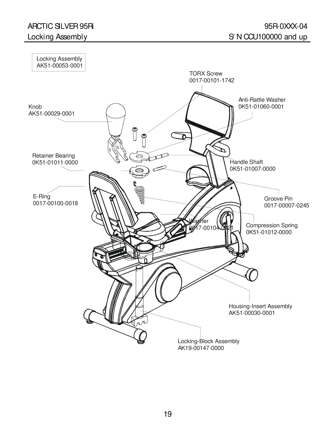 Life Fitness 95RI manual Arctic Silver 95Ri 95R-0XXX-04 Locking Assembly 