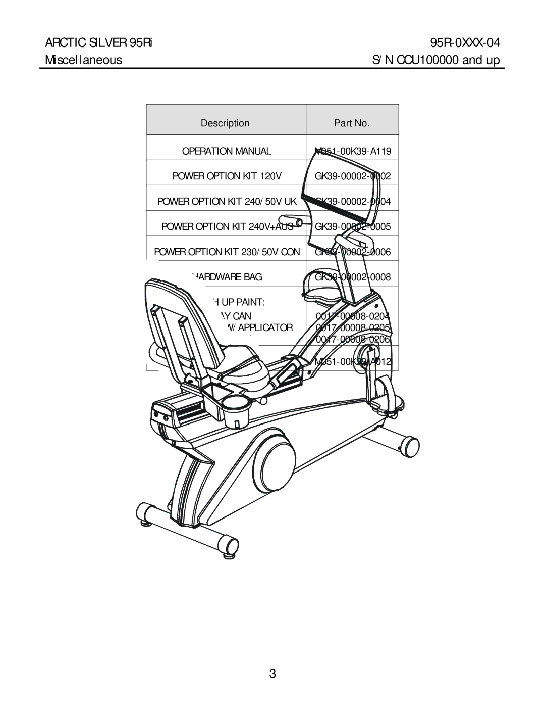 Life Fitness 95RI manual Arctic Silver 95Ri 95R-0XXX-04 Miscellaneous, Description 