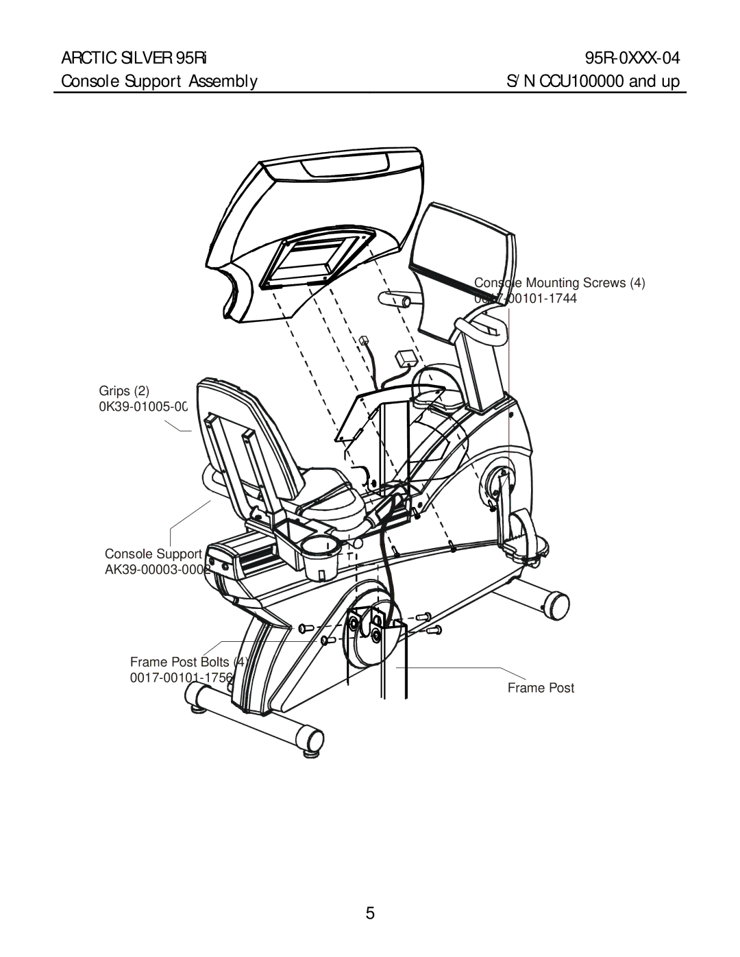 Life Fitness 95RI manual Grips 0K39-01005-0001 Console Support AK39-00003-0002 