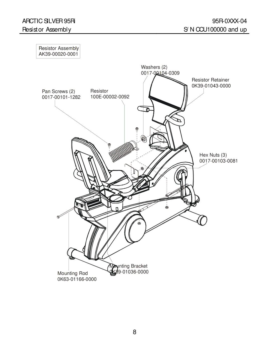 Life Fitness 95RI manual Arctic Silver 95Ri 95R-0XXX-04 Resistor Assembly 