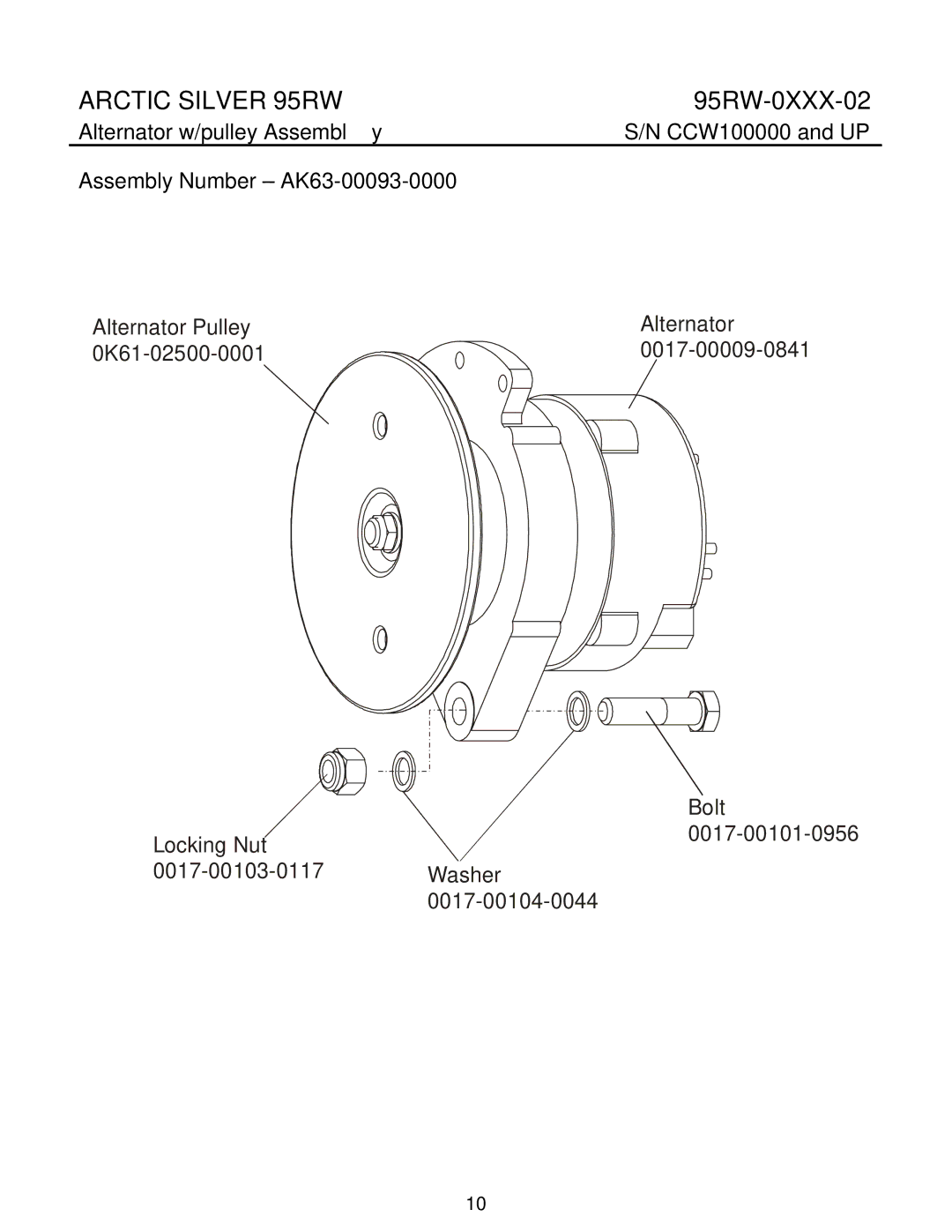 Life Fitness 95RW manual Alternator w/pulley Assembly 