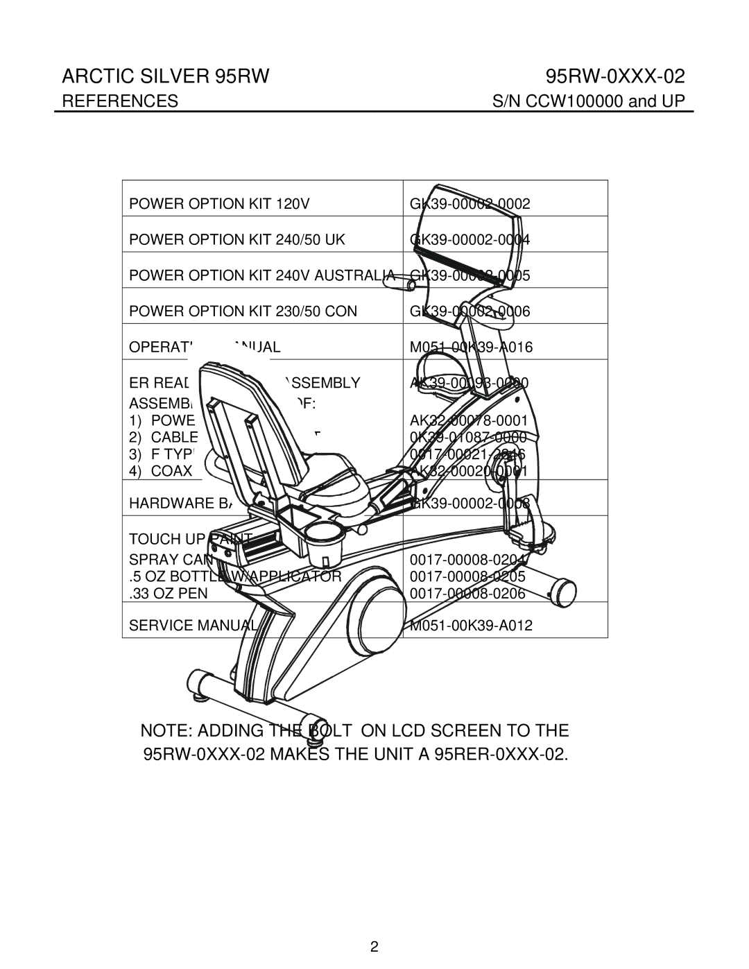 Life Fitness manual Arctic Silver 95RW 