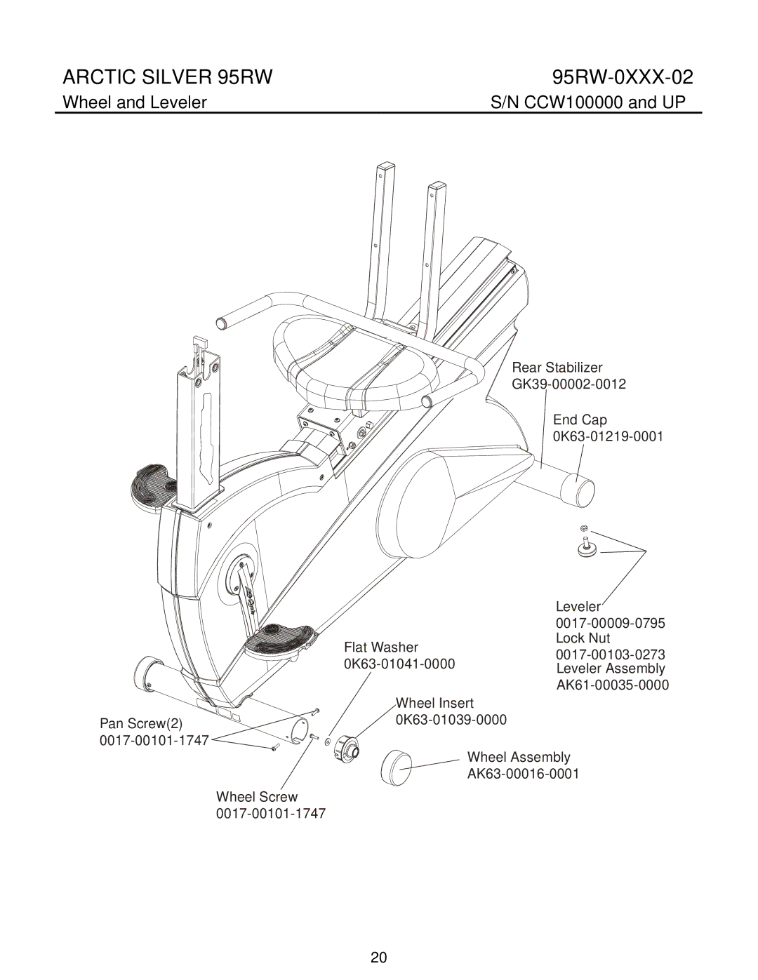 Life Fitness 95RW manual Wheel and Leveler 