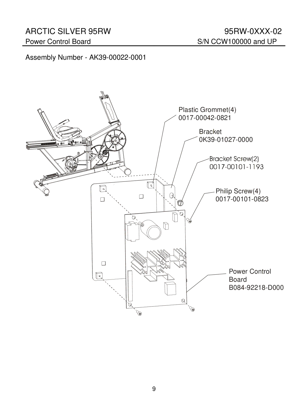 Life Fitness 95RW manual Power Control Board, Assembly Number AK39-00022-0001 
