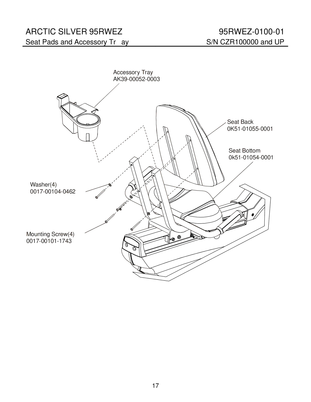 Life Fitness 95RWEZ manual Seat Pads and Accessory Tray 