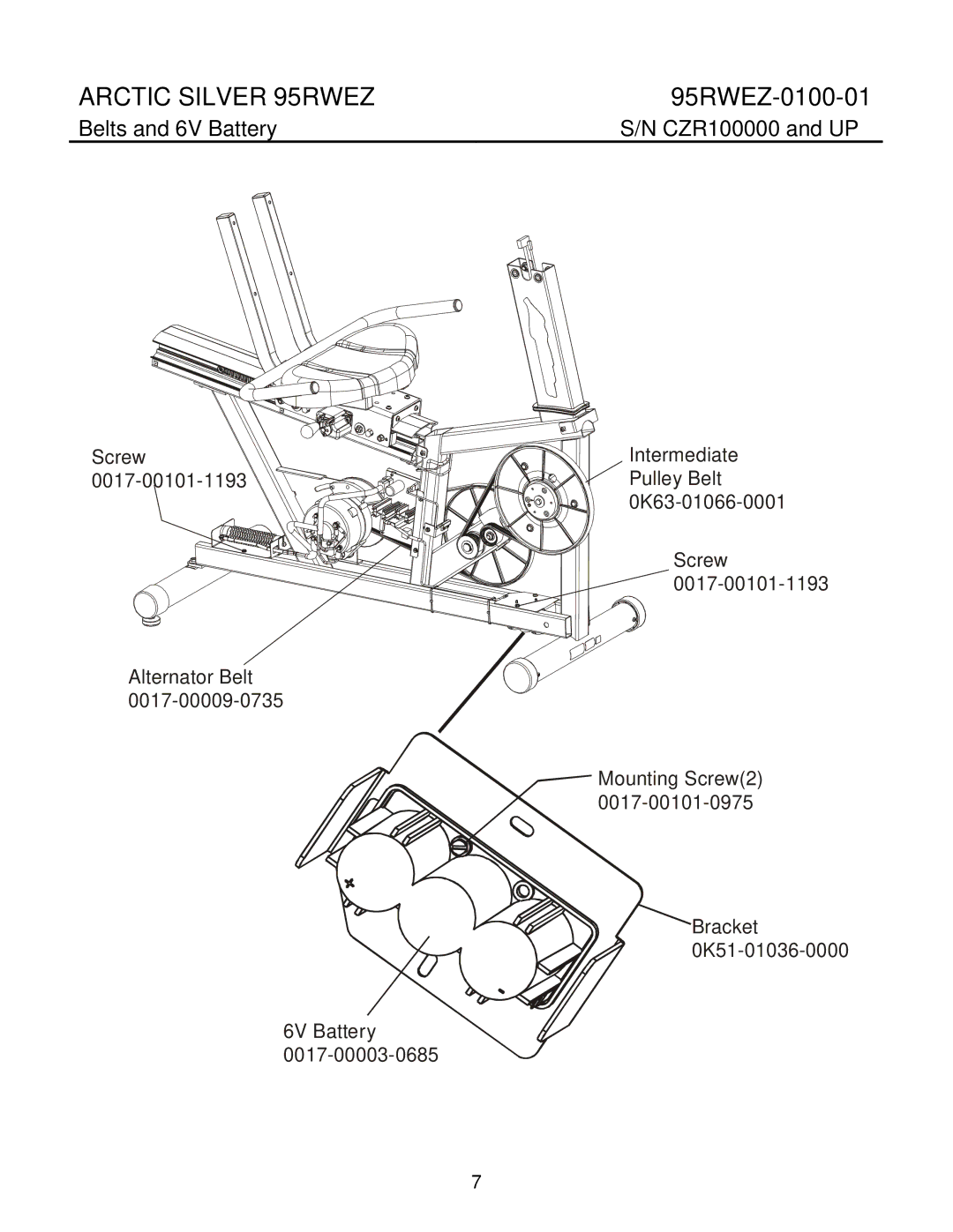 Life Fitness 95RWEZ manual Belts and 6V Battery 