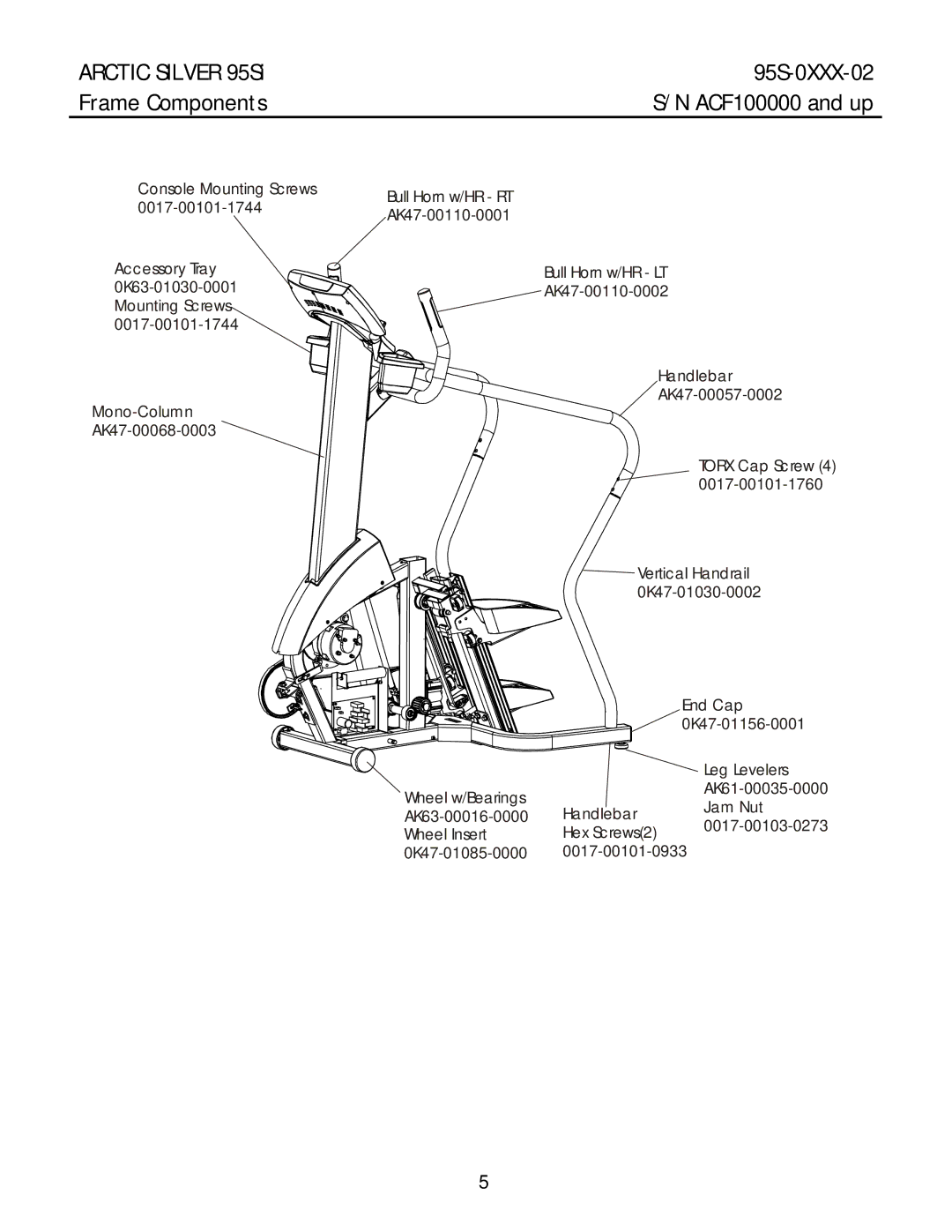 Life Fitness manual Arctic Silver 95Si 95S-0XXX-02 Frame Components 