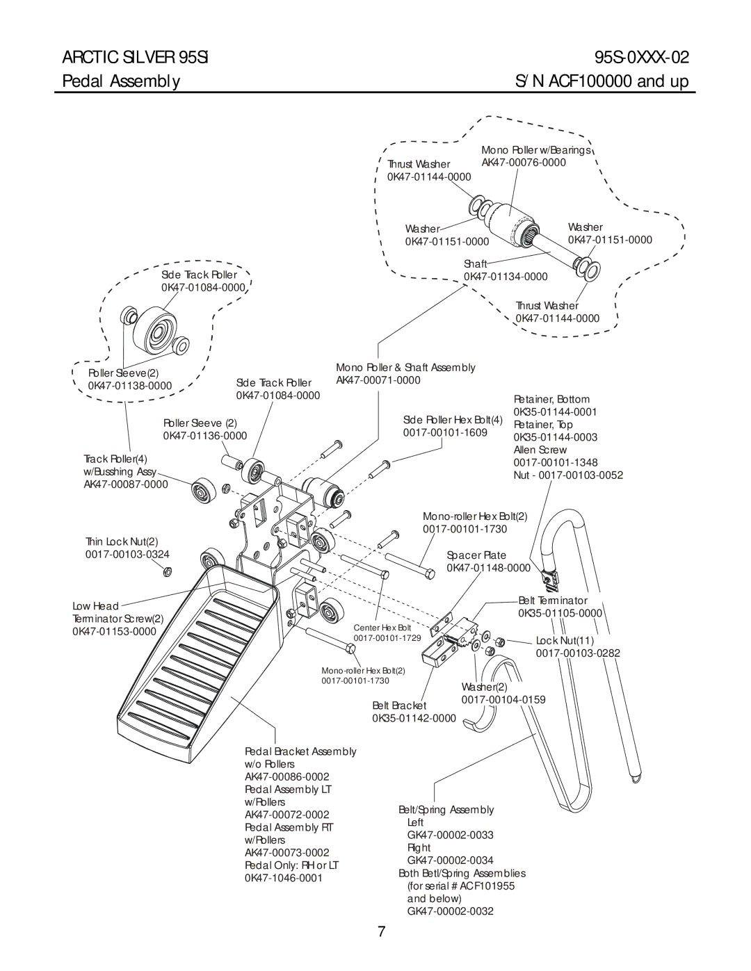 Life Fitness manual Arctic Silver 95Si 95S-0XXX-02 Pedal Assembly 