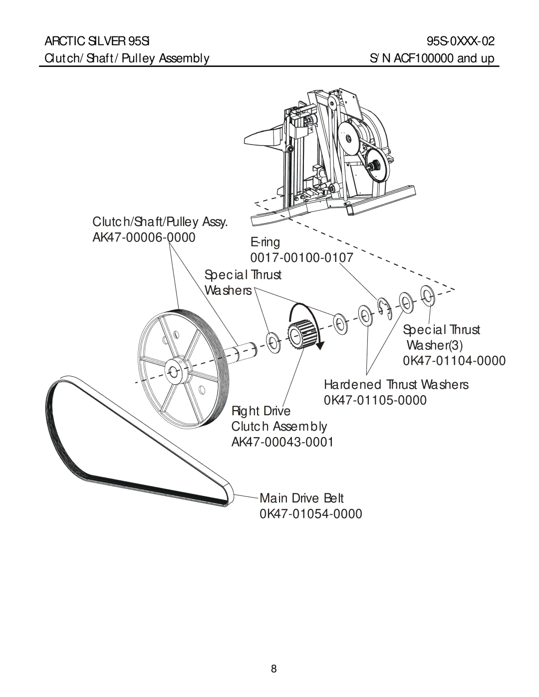 Life Fitness manual Arctic Silver 95Si 95S-0XXX-02 Clutch/Shaft/Pulley Assembly 