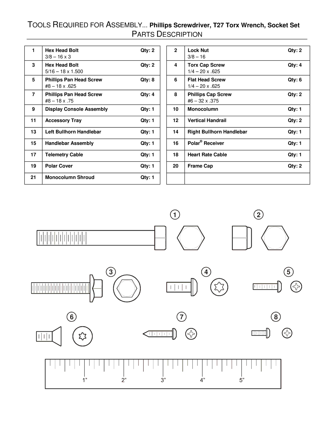 Life Fitness 95SI manual Parts Description 