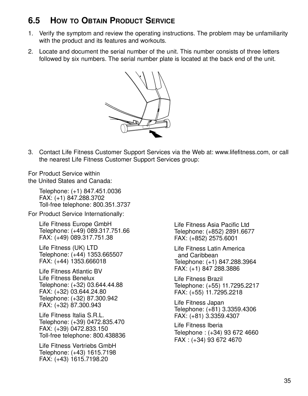 Life Fitness 95SI operation manual HOW to Obtain Product Service 