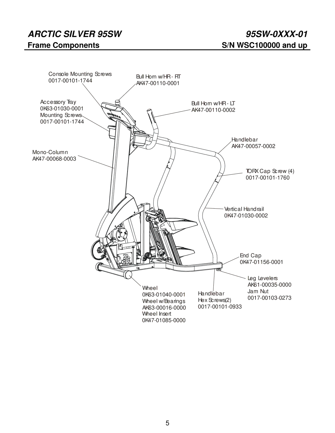 Life Fitness 95SW manual Frame Components 