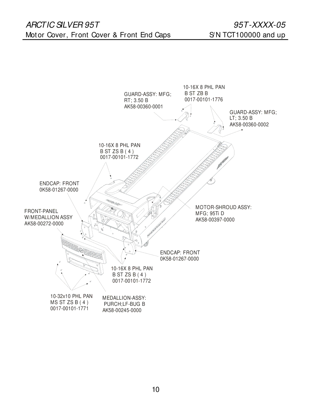 Life Fitness 95T-XXXX-05 manual Motor Cover, Front Cover & Front End Caps TCT100000 and up, MOTOR-SHROUD Assy 