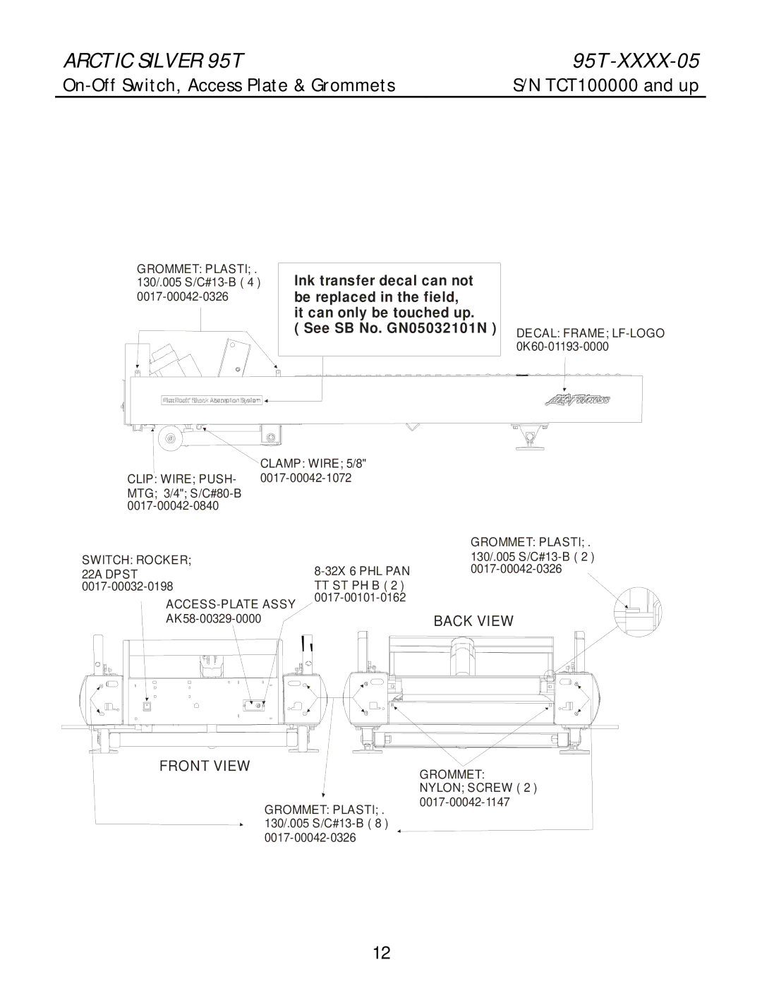 Life Fitness 95T-XXXX-05 manual On-Off Switch, Access Plate & Grommets, TCT100000 and up 