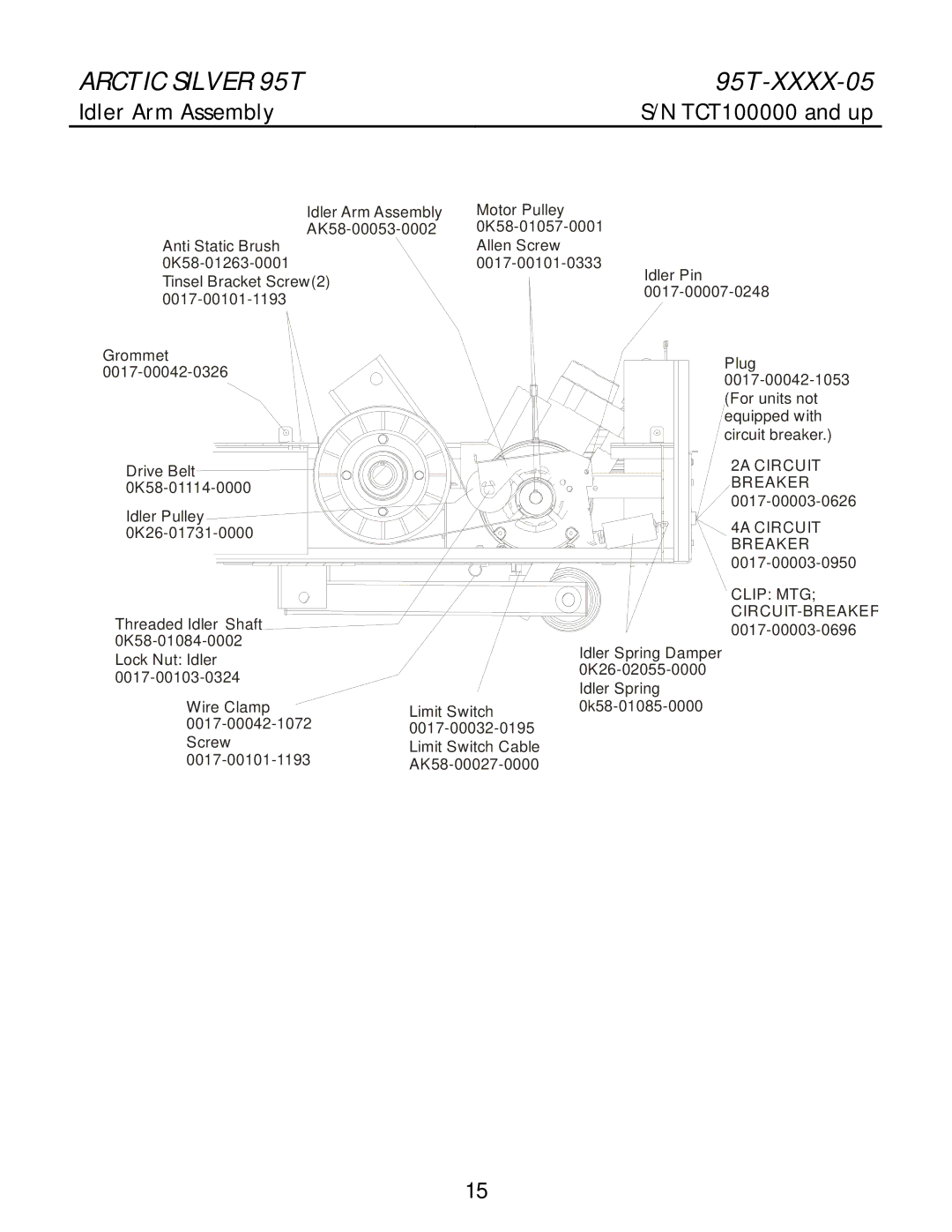 Life Fitness 95T-XXXX-05 manual Idler Arm Assembly, Circuit-Breaker 