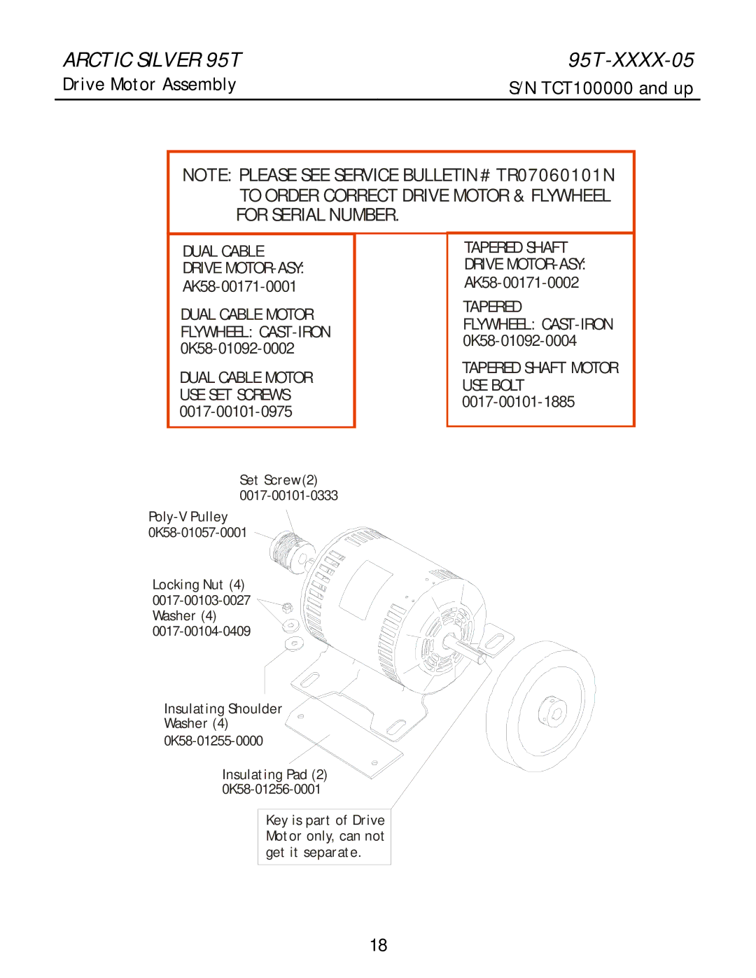 Life Fitness 95T-XXXX-05 manual Drive Motor Assembly, To Order Correct Drive Motor & Flywheel For Serial Number 