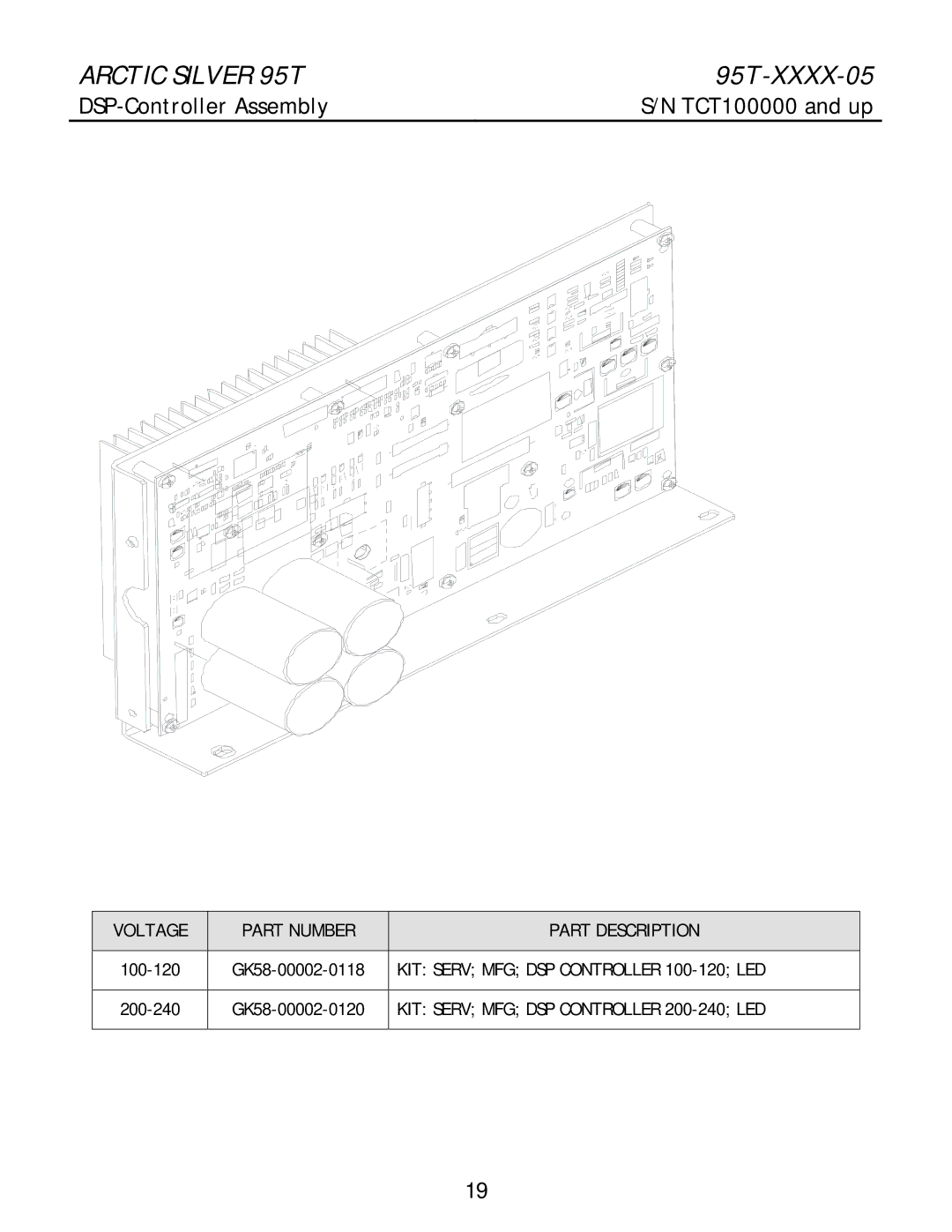 Life Fitness 95T-XXXX-05 manual DSP-Controller Assembly, Voltage Part Number Part Description 