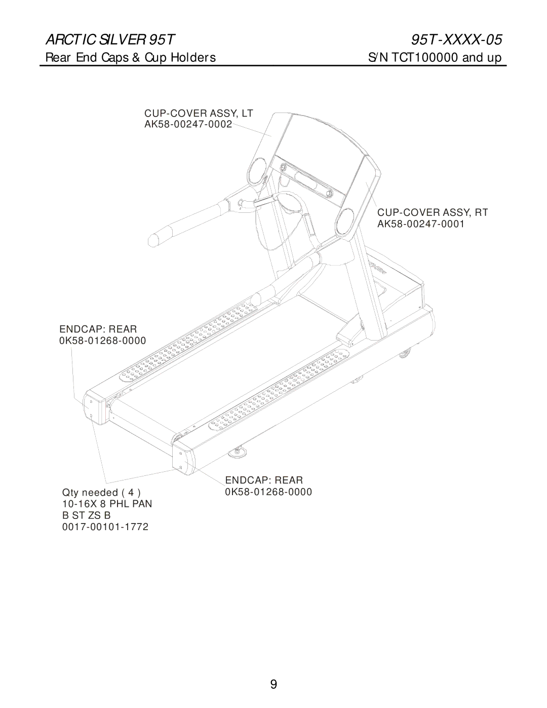 Life Fitness 95T-XXXX-05 manual Rear End Caps & Cup Holders, Cup-Cover Assy, Rt 