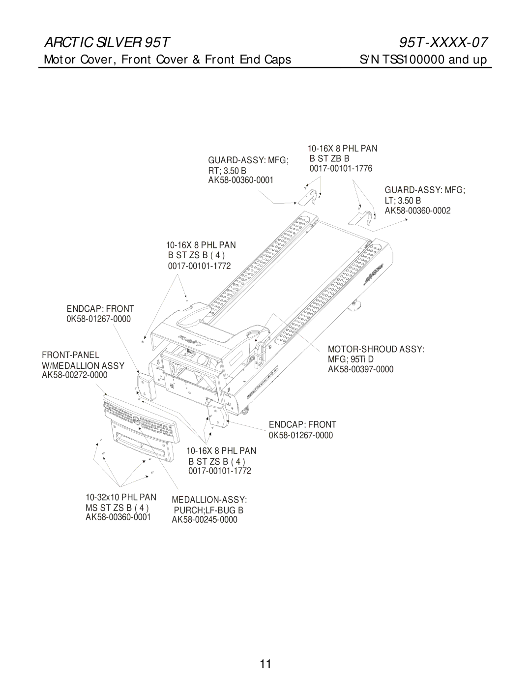 Life Fitness 95T-XXXX-07 manual Motor Cover, Front Cover & Front End Caps TSS100000 and up 