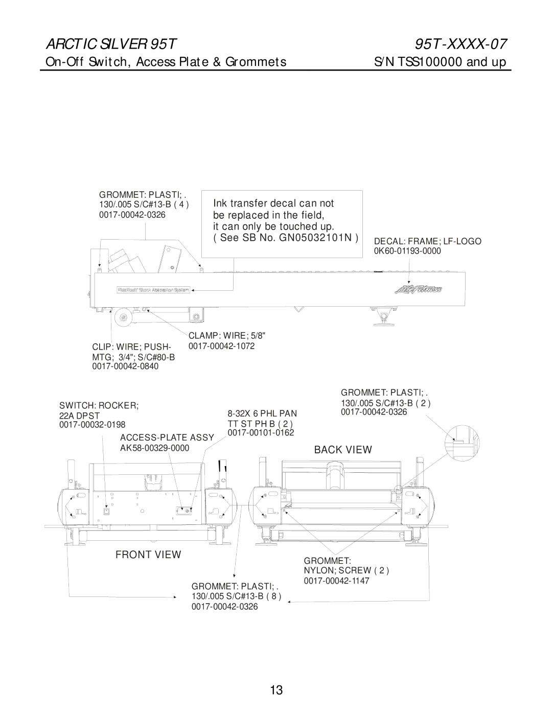 Life Fitness 95T-XXXX-07 manual On-Off Switch, Access Plate & Grommets 