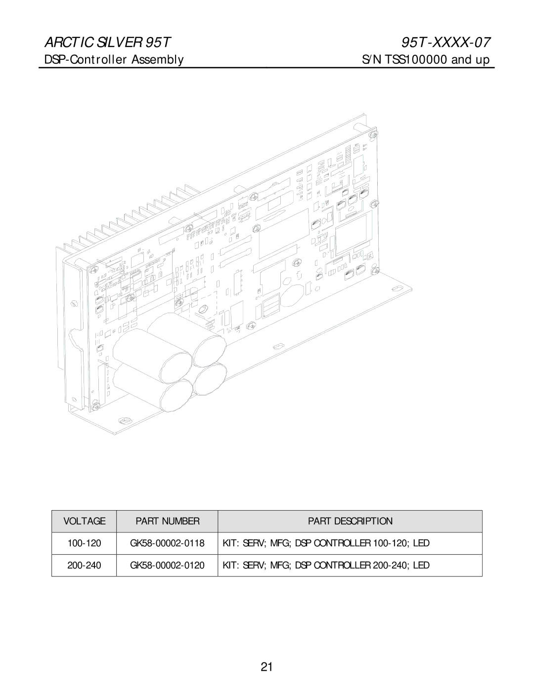 Life Fitness 95T-XXXX-07 manual DSP-Controller Assembly, Voltage Part Number Part Description 