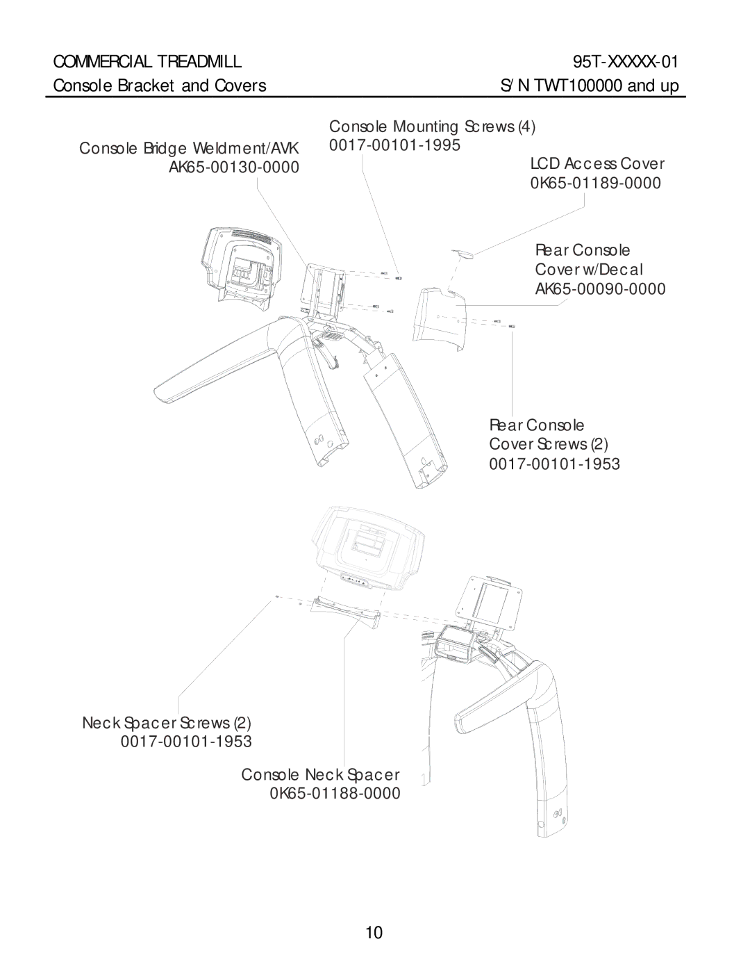 Life Fitness 95T-XXXXX-01 manual Console Bracket and Covers TWT100000 and up 