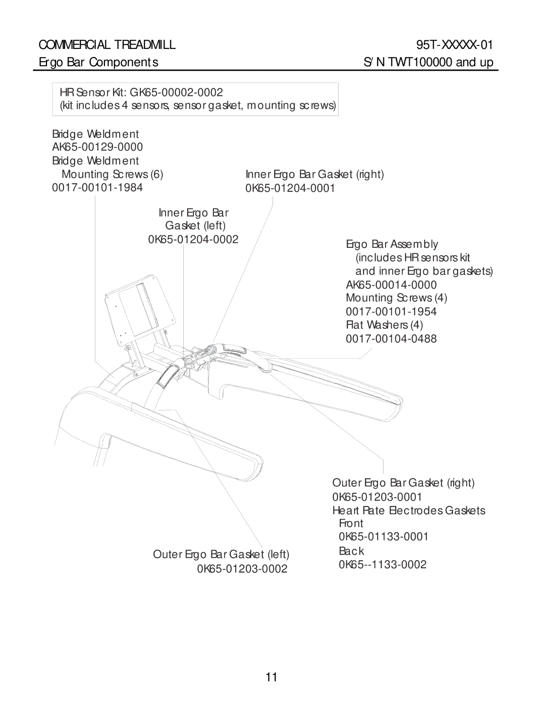 Life Fitness 95T-XXXXX-01 manual Ergo Bar Components TWT100000 and up 