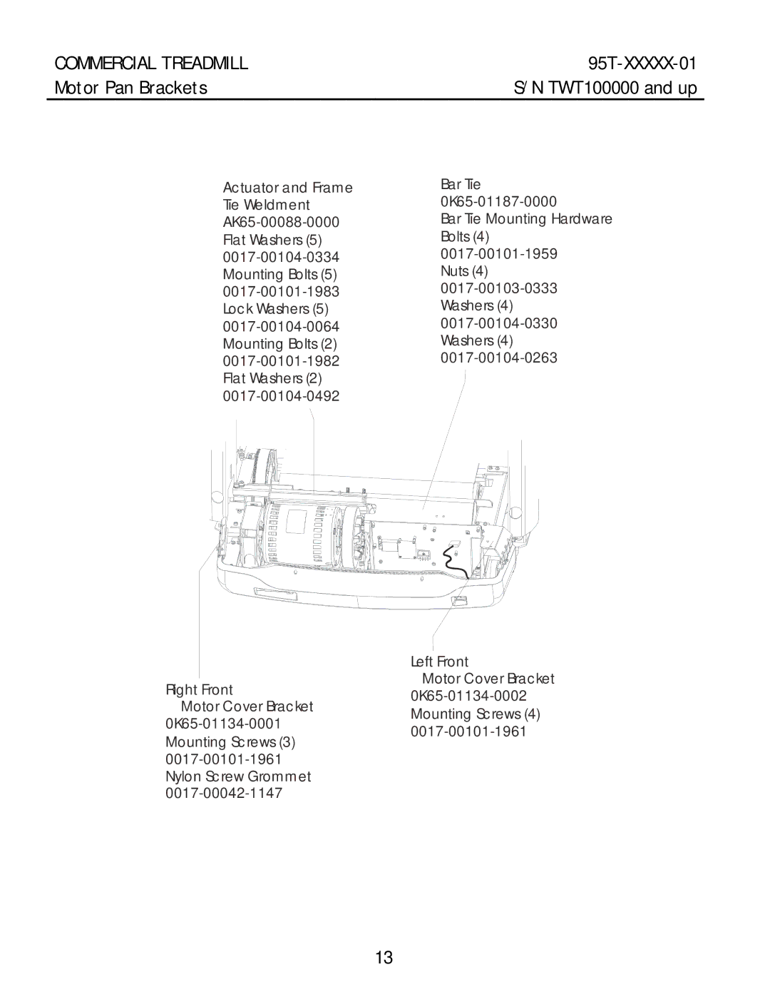 Life Fitness 95T-XXXXX-01 manual Motor Pan Brackets 