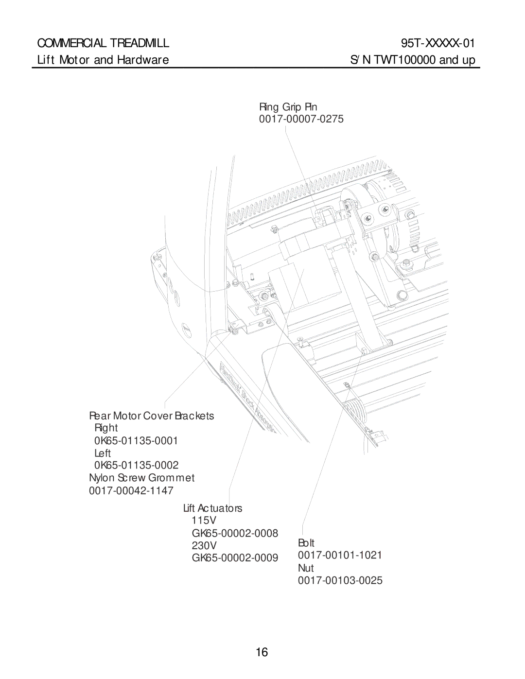 Life Fitness 95T-XXXXX-01 manual Lift Motor and Hardware 