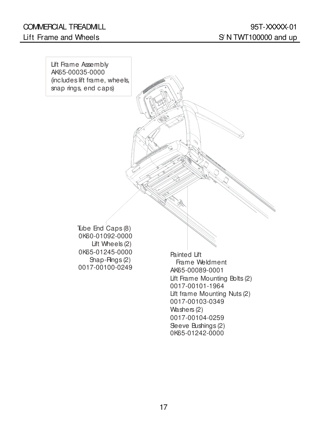 Life Fitness 95T-XXXXX-01 manual Lift Frame and Wheels 