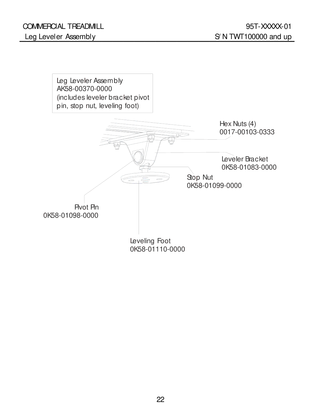 Life Fitness 95T-XXXXX-01 manual Leg Leveler Assembly 