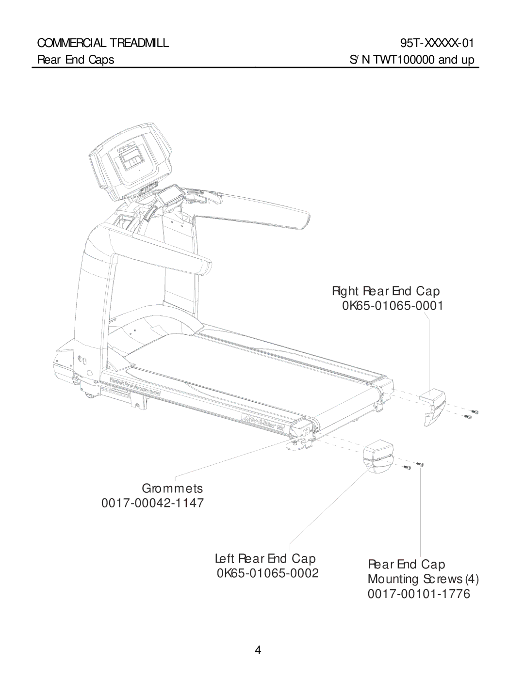 Life Fitness 95T-XXXXX-01 manual Rear End Caps 