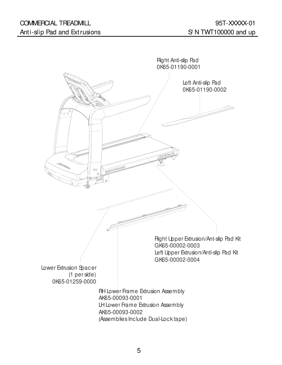 Life Fitness 95T-XXXXX-01 manual Anti-slip Pad and Extrusions 