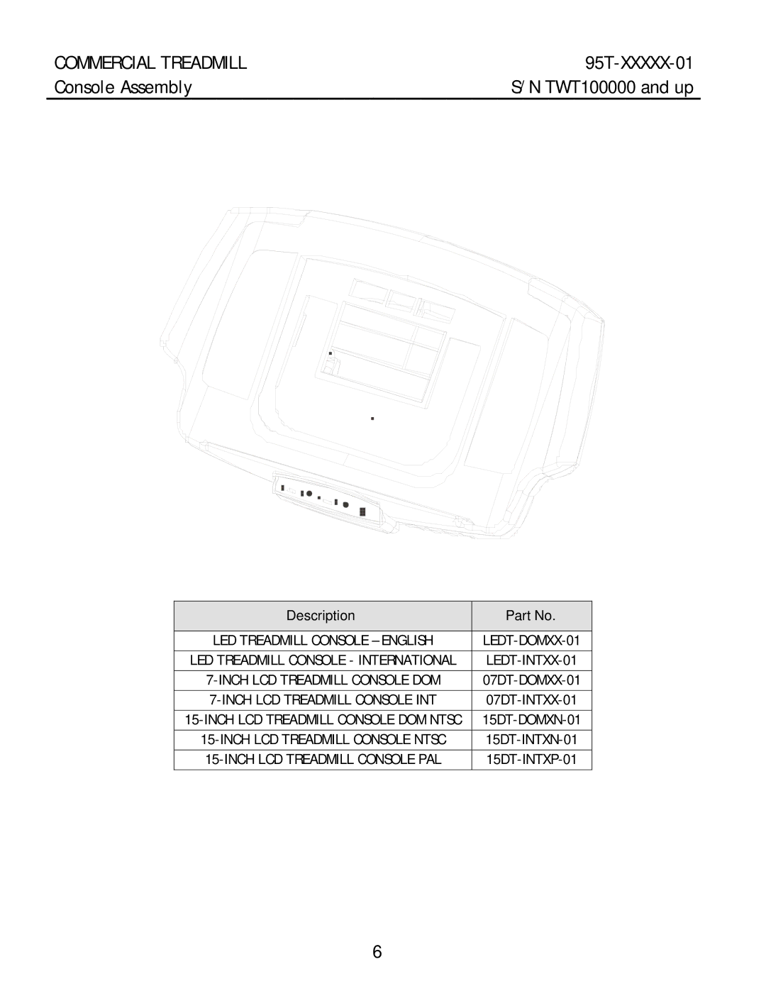 Life Fitness 95T-XXXXX-01 manual Console Assembly 