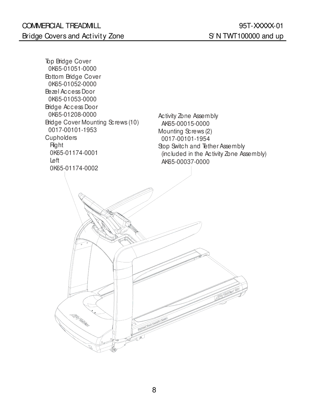 Life Fitness 95T-XXXXX-01 manual Bridge Covers and Activity Zone 